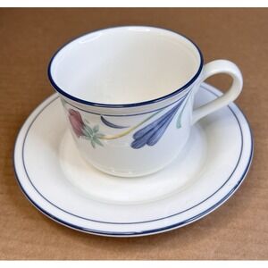 Lenox Chinastone POPPIES ON BLUE Cup & Saucer Set Porcelain Ceramic Discontinued
